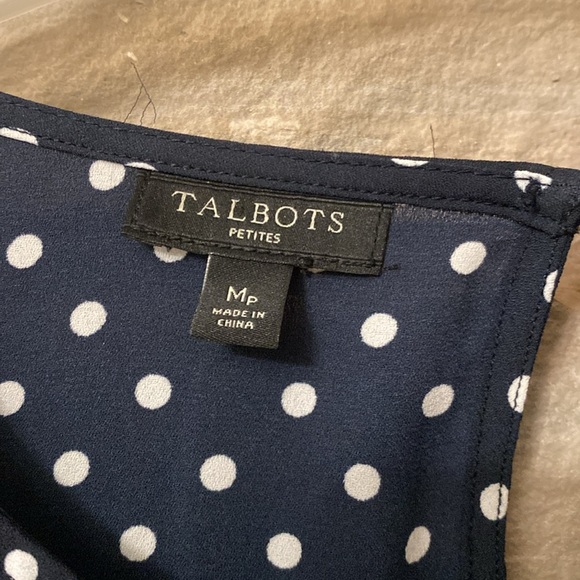 TALBOTS Women Black & White Polka Dot Blouse Top Ruffle Trim 3/4 Sleeves Sz M - Picture 5 of 9